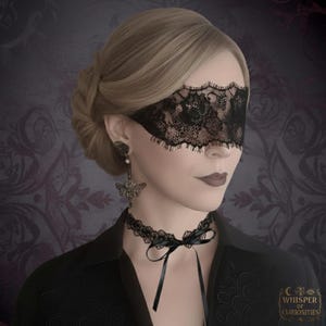 Masque pour les yeux et tour de cou gothique en dentelle noire - Style romantique sombre. image 1