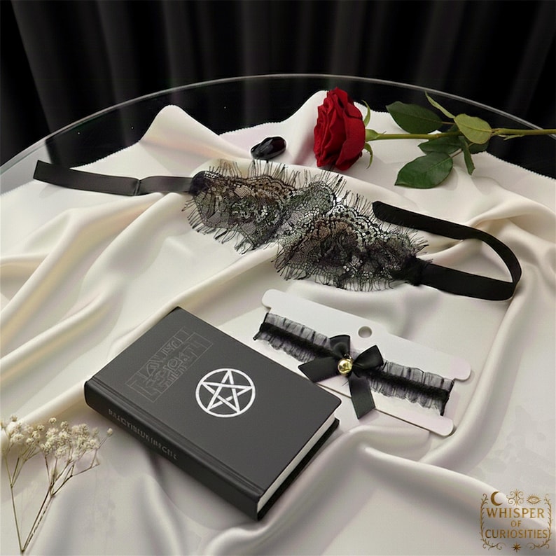 Masque pour les yeux et tour de cou gothique en dentelle noire - Style romantique sombre. image 7