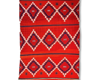 Handmade Navajo Style Wool Rug 8x10 Southwestern Geometric Area Rug Red Tribal Dhurrie Carpet Boho Western Ranch Home Decor