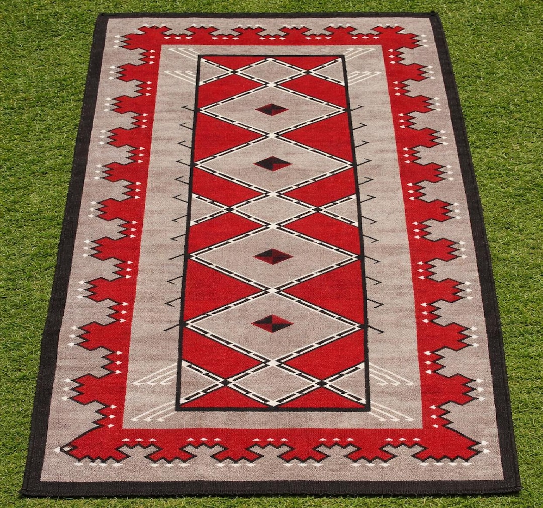 9x12 Ft Red Gray Antique Native American Motif Rugs Navaho Wool Blanket ...