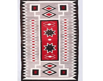 Alfombra Kilim Navajo de lana tejida a mano de 2,7 x 3,6 m con patrón geométrico, alfombra tribal india nativa, alfombra decorativa para el hogar, alfombra azteca con patrón de tormenta