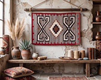 Southwestern Navajo Wool Area Rug, Handmade Tribal Kilim Rug, Rustic Western Geometric Carpet Native Inspired Boho Accent Rug for Home Decor