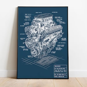 Może przedstawiać: Oprawiona ilustracja silnika w stylu planu, oddana w bieli na ciemnoniebieskim tle. Szczegółowy schemat zawiera etykiety i pomiary. Rama jest czarna. Obraz zawiera tekst: HP 500 @ 5500 RPM, TQ 300 LB-FT 3801, PN VE-GEN-REV B, DATE 2025.10.26.