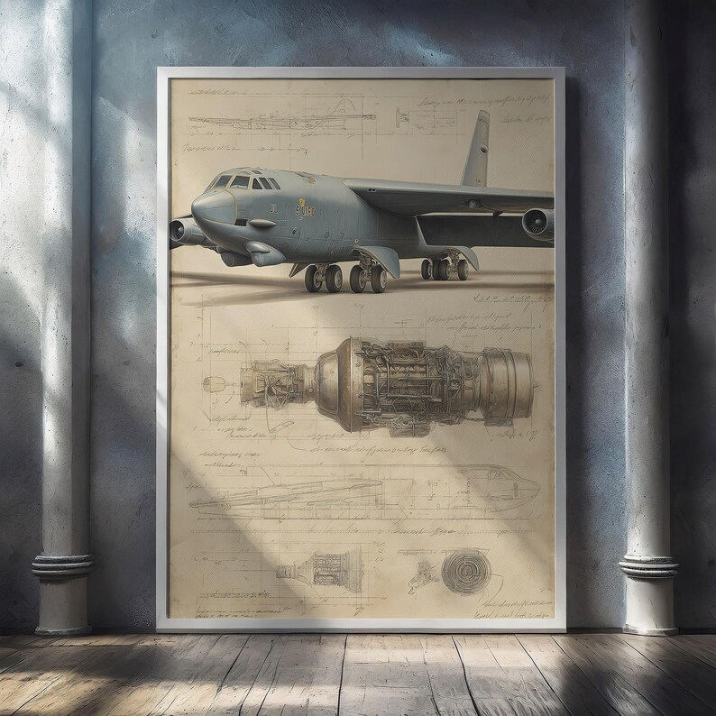 B-52 Stratofortress Blueprint Poster, Vintage Bomber Aircraft ...