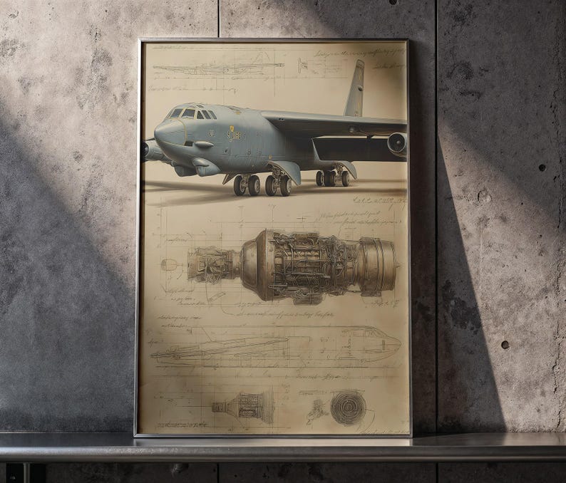 B-52 Stratofortress Blueprint Poster, Vintage Bomber Aircraft ...
