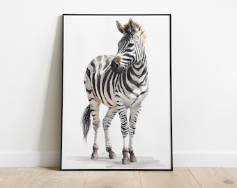 Zebra Illustration Poster, Minimal Wildlife Wall Art, Black and White Animal Art Print, Modern Safari Decor, Digital Download