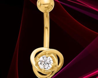 Piercing para ombligo de oro amarillo de 14 quilates con diamantes redondos. Joya para el ombligo. Piercing para el ombligo de oro. Regalo para esposa.