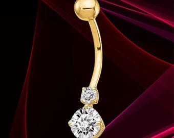 Piercing para ombligo de moissanita en oro macizo de 14 quilates - Joyería hipoalergénica para el ombligo