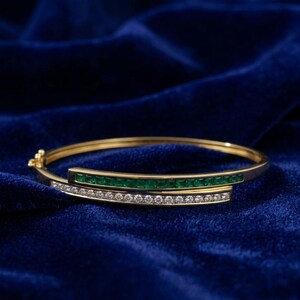 Brazalete de diamantes esmeralda, brazalete de diamantes en oro de 14 quilates, pulsera de plata de ley 925, brazalete de piedras preciosas verdes, regalo de joyería con piedra de nacimiento de mayo para esposa.