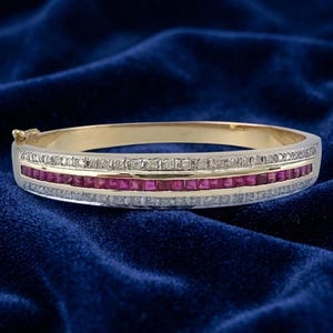 Pulseira de rubi vermelho / Pulseira vintage / Pulseira de diamantes / Joias vintage / Pulseira de ouro / Joias em ouro 14k - Presente para ela, Presente de Dia dos Namorados para esposa