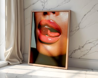 Candy Lips Poster, Glossy Lips Print, Modern Glam Decor for Bedroom, Studio & beauty Room