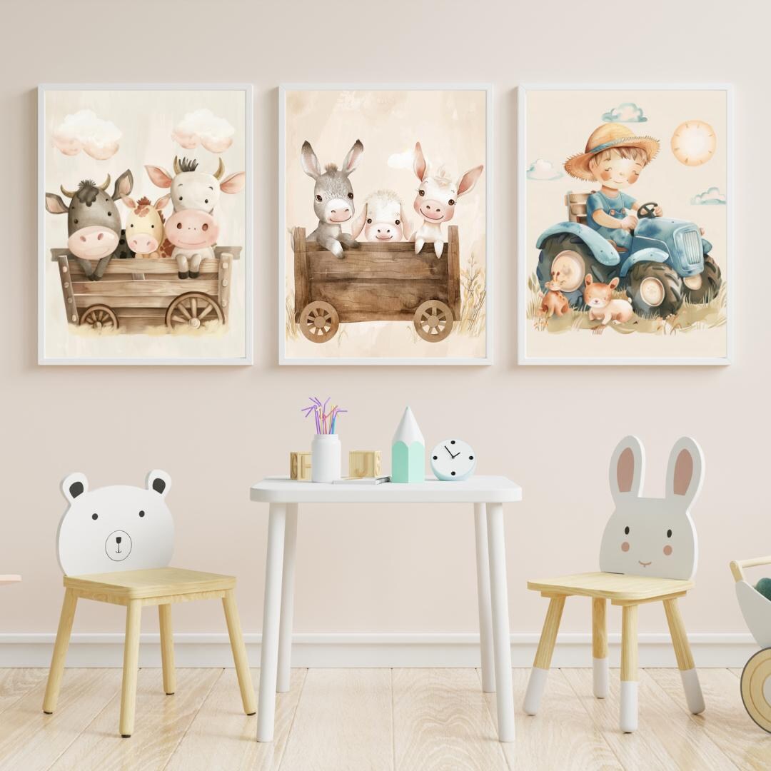 Farm Nursery Wall Art Set of 3 Prints – Baby Farm Animals & Little ...