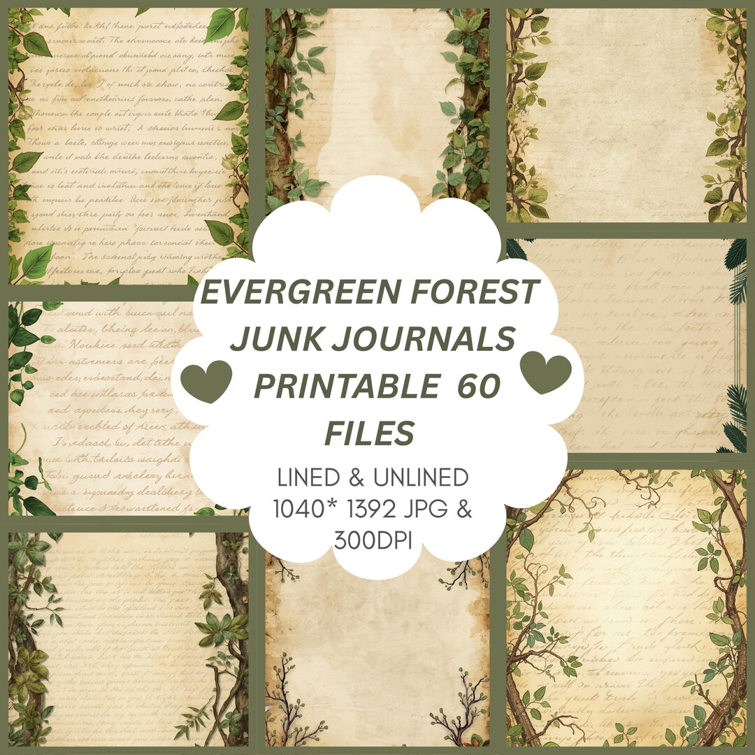 Evergreen Forest Junk Journal Filler Papers Horizontal, Vintage ...