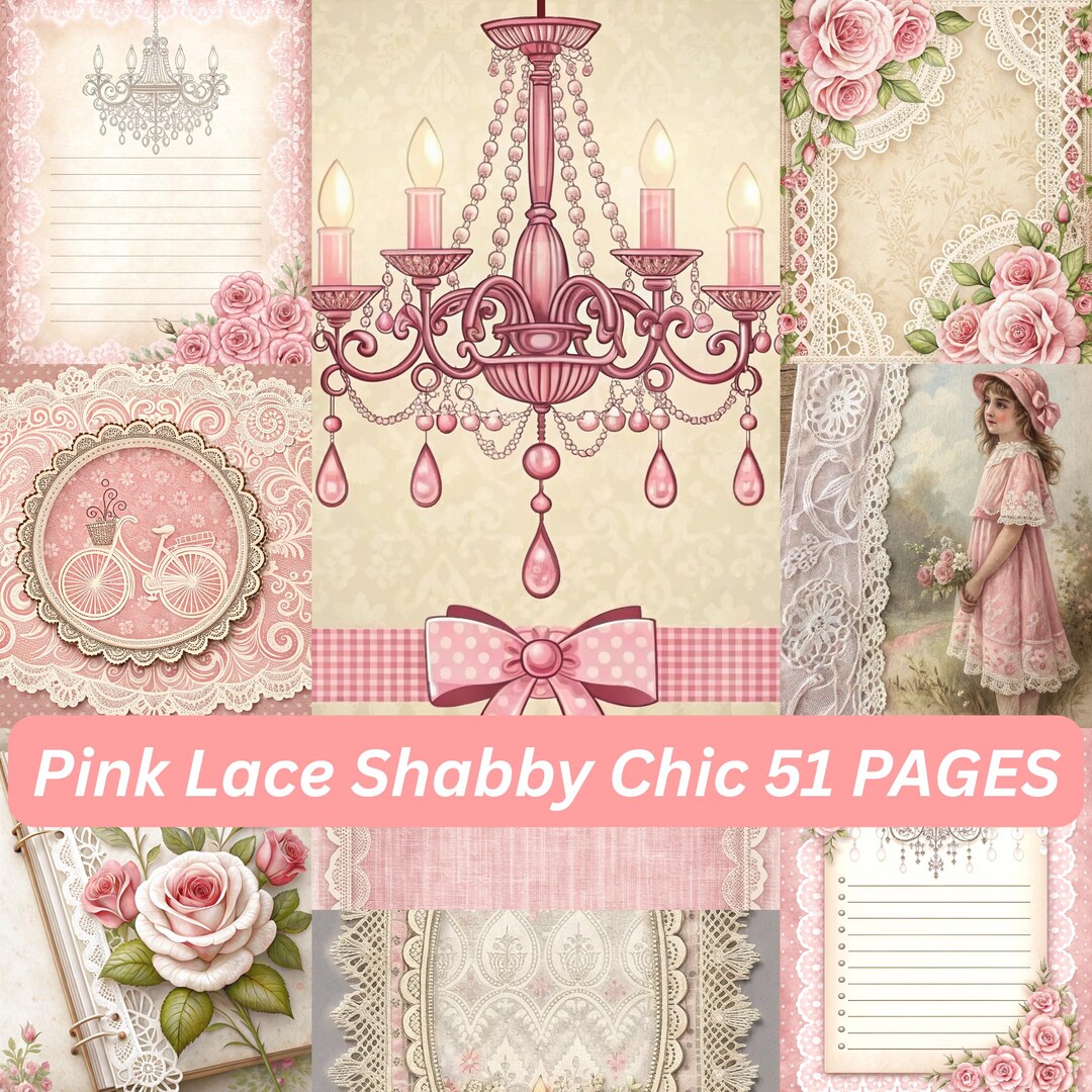 Pink Lace Shabby Chic Junk Journal Pages: Floral Printable Ephemera ...