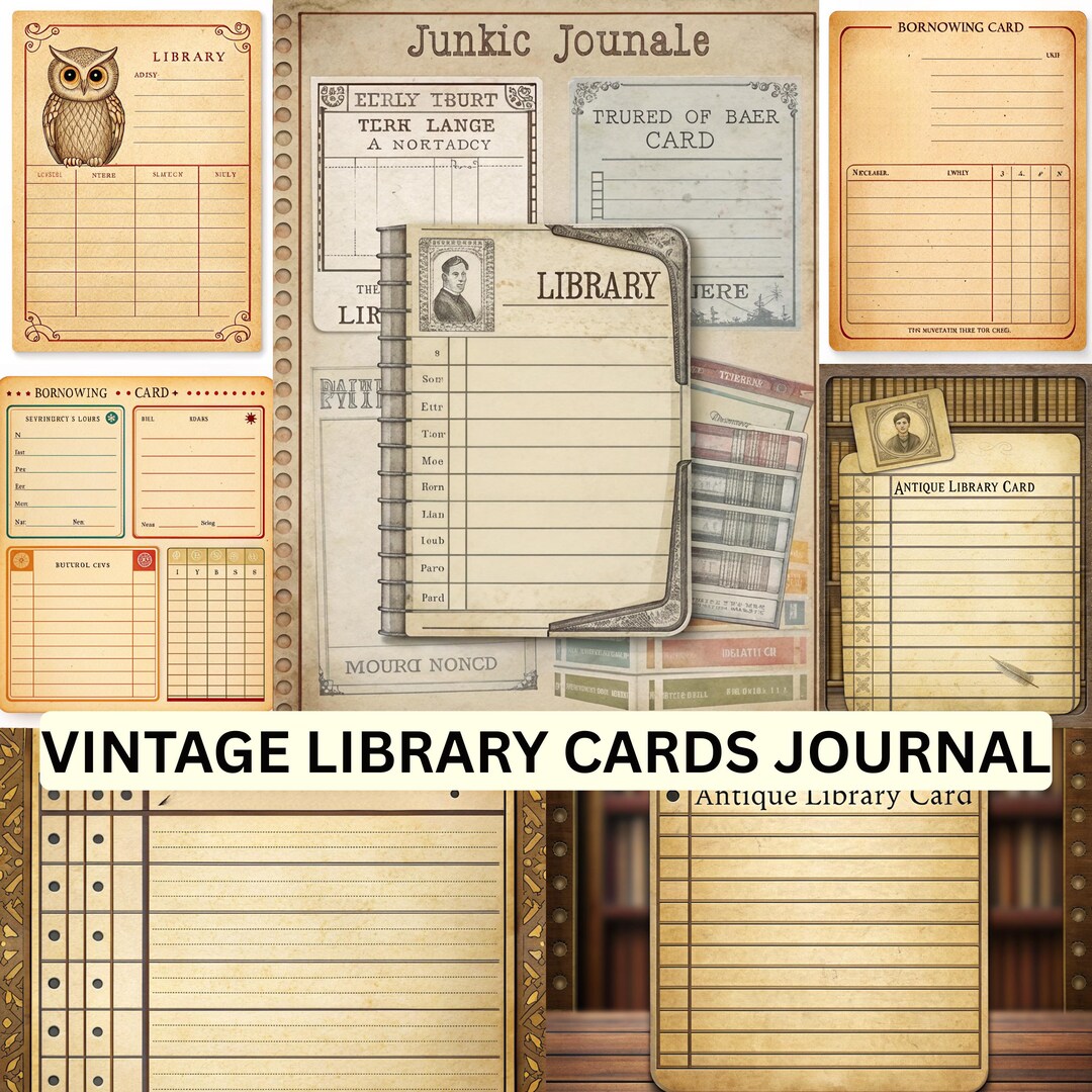 Junk Journal, Library Cards, ATC, Scrapbook, Paper,neutral, Steampunk ...