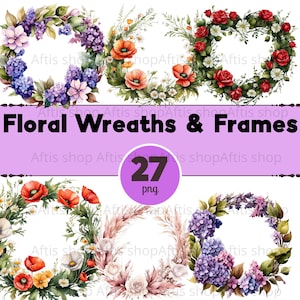 Floral Wreaths & Frames Clipart PNg,  Wedding Floral Wreaths,Floral Frame Png, Colorful Flower Png, Wreath Sublimation,