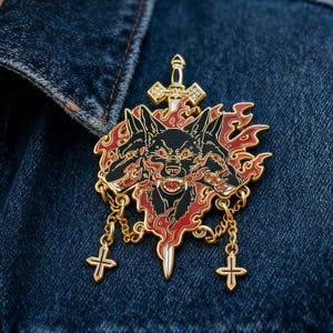 Pin de esmalte gótico de Cerbero - Coleccionable de mitología griega - Regalo de fantasía de Dark Academia