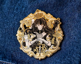 Chess Queen Hard Enamel Pin – Gold Anime Badge - Gothic Dark Academia Gift