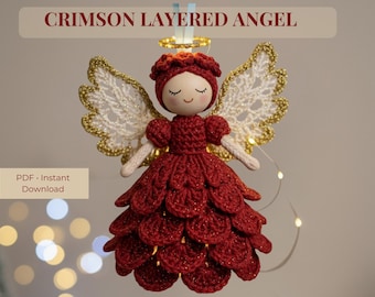 Crimson Layered Angel Crochet Pattern | Heirloom Christmas Ornament | Intermediate Amigurumi PDF | DIY Holiday Tree Topper