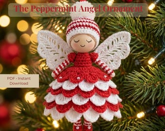 Peppermint Angel Crochet Pattern | Layered Skirt Christmas Ornament (PDF)