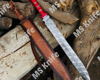 Hand-Forged Flower Damascus Sword Roman Gladiator Sword with Leather Sheath – 27" Custom Blade
