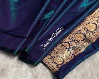 Royal Banarasi Brokat in Blau und Petrol