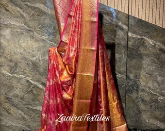Ready To Wear Rare Rusted Meenakari Tissue Silk Saree