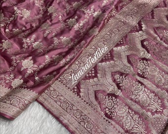 Mauve Brocade Drape with Intricate Silver Work