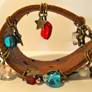 Leather Cuff Charm Bracelet Upcycled Cowgirl Chic Americana Retro OOAK image 2