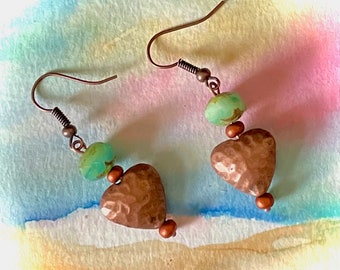 Boho Copper Hearts Valentines Dangle Earrings