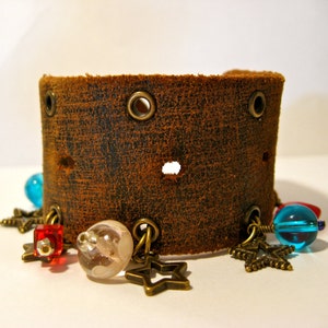 Leather Cuff Charm Bracelet Upcycled Cowgirl Chic Americana Retro OOAK image 1