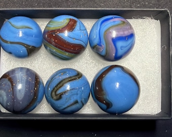 6-Pack of Exquisite D.A.S. Blue Racer marbles
