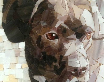 Nature of the Beast, 11x16 stained glass mosaic dog portrait