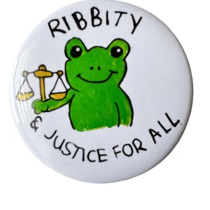 Justice Frog Button – Hand Drawn Scales of Justice Pin (2.25 Inch)