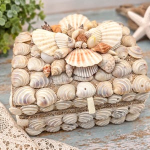 Vintage Seashell Keepsake Box, Handmade Shell Covered Trinket Box, Philippines, Coastal Cottage Decor, Jewelry Storage, Beach Decor