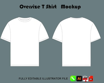 Mockup vettoriale di t-shirt oversize, streetwear, pacchetto tecnologico, modello Illustrator, Procreate, file SVG