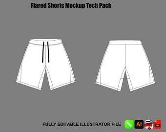 Plantilla vectorial de shorts acampanados, paquete técnico de ropa urbana, boceto plano de moda, maqueta de ropa, Illustrator, Procreate.