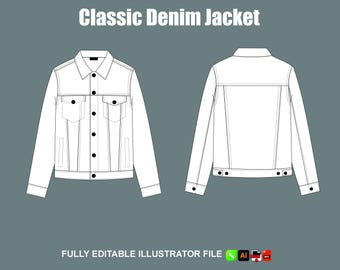 Klassiek spijkerjasje Mockup Vector Tech Pack-sjabloon Mode platte schets CAD