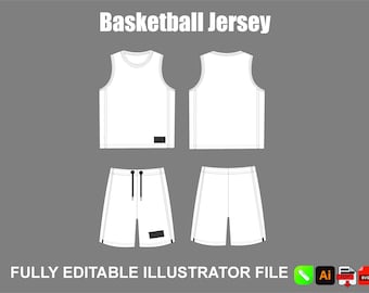 Basketball Jersey Vector Mockup Sportswear Tech Pack Template Editable Jersey Flat Sketch for Illustrator