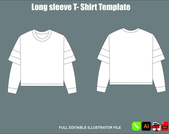 Streetwear T-shirt met lange mouwen, vectorsjabloon, oversized T-shirt mockup, kleding tech pack, Illustrator
