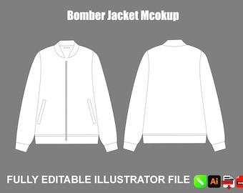 Modello vettoriale di mockup per giacca bomber / Pacchetto tecnico streetwear PSD AI / Download immediato
