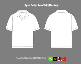 Mockup di polo con colletto aperto / Template per pacchetto tecnico di moda (AI, PNG)