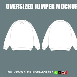 Oversized Crewneck Sweatshirt Mockup Vector Fashion Tech Pack CAD Design File