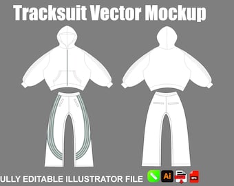 Streetwear trainingspak Vector mockup oversized voering hoodie Tech Pack (illustrator en pdf-bestand)