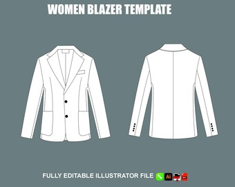 Platte damesblazerschetssjabloon Mode CAD-tekening AI, pdf