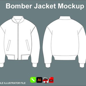 Bomber Jacket Mockup, Editable Illustrator Template with Front And Back Flats