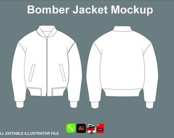 Bomberjack Mockup Sjabloon | Streetwear Tech Pack | Illustrator Vector Ontwerp