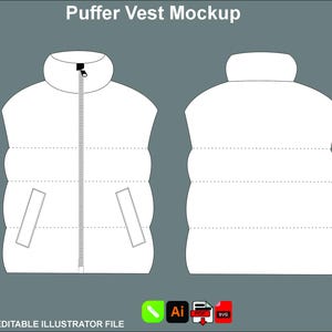 Puffer Vest Mockup Streetwear Tech Pack Vector Outerwear Template Sportswear Design Illustrator Drawing