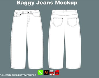 Modello mockup di jeans larghi, abbigliamento streetwear, modelli piatti AI SVG PNG