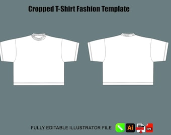 Baggy oversized cropped T-shirt mockup streetwear platte schets vector Tech Pack-sjabloon